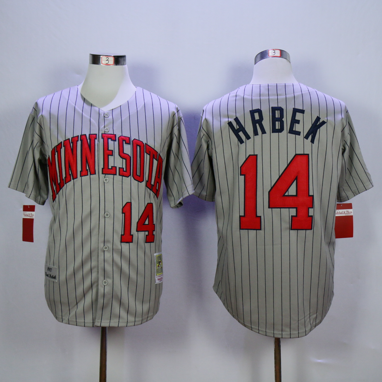 Men Minnesota Twins 14 Hrbek Grey Throwback 1987 MLB Jerseys